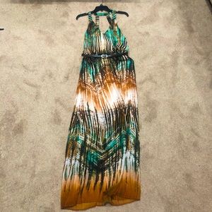 Snakeskin Print Halter Maxi Dress, Size 10